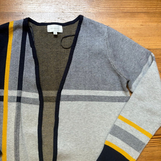 Skies Are Blue gray blue striped geometric open cardigan sweater SIZE M