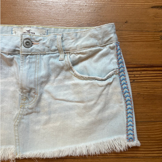 Hollister light wash denim western accent micro mini skirt SIZE 28