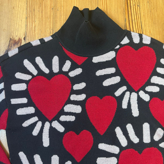 A Love Story black red abstract heart graphic turtleneck sweater SIZE L