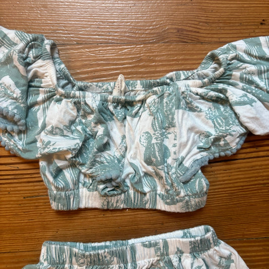 Kate Quinn bamboo green white cactus pom pom ruffle two piece set SIZE 3-6M