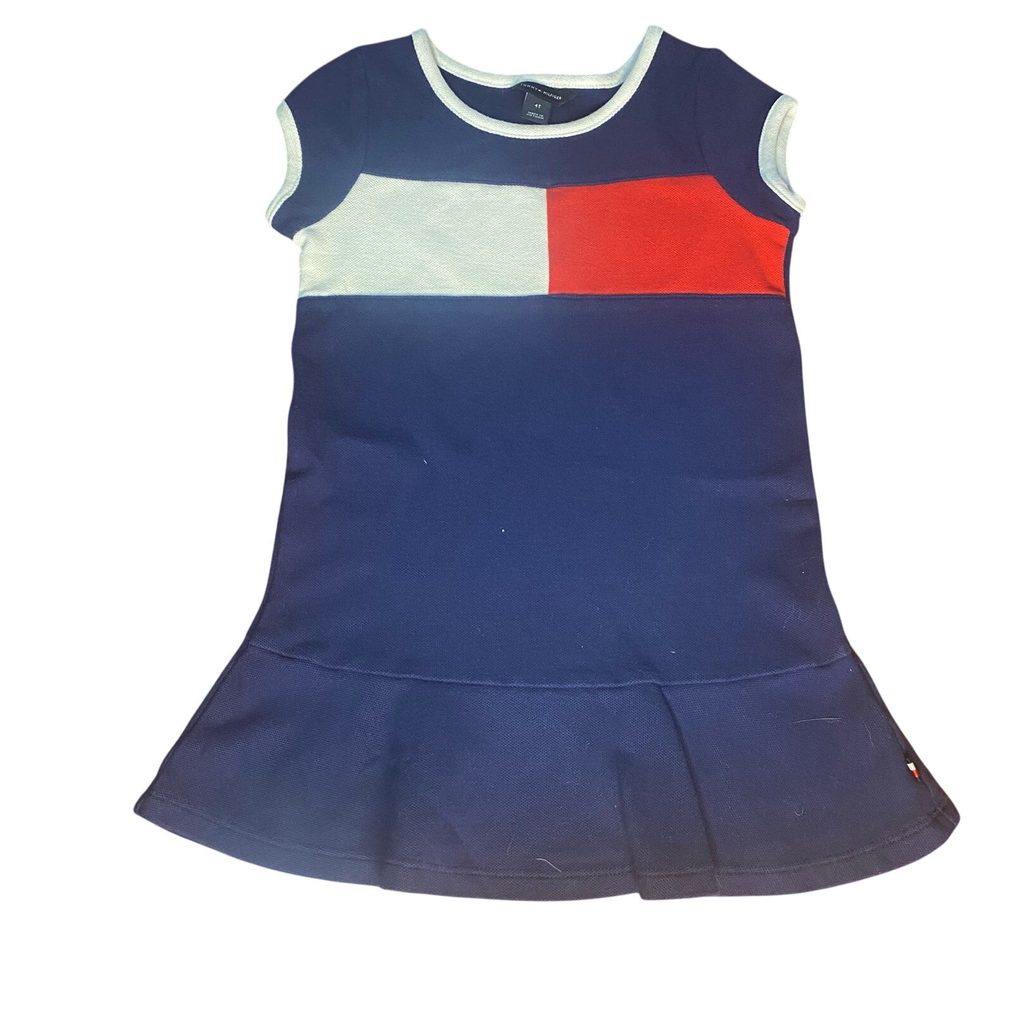 Tommy Hilfiger blue large logo short sleeve drop waist girls dress SIZE 4T