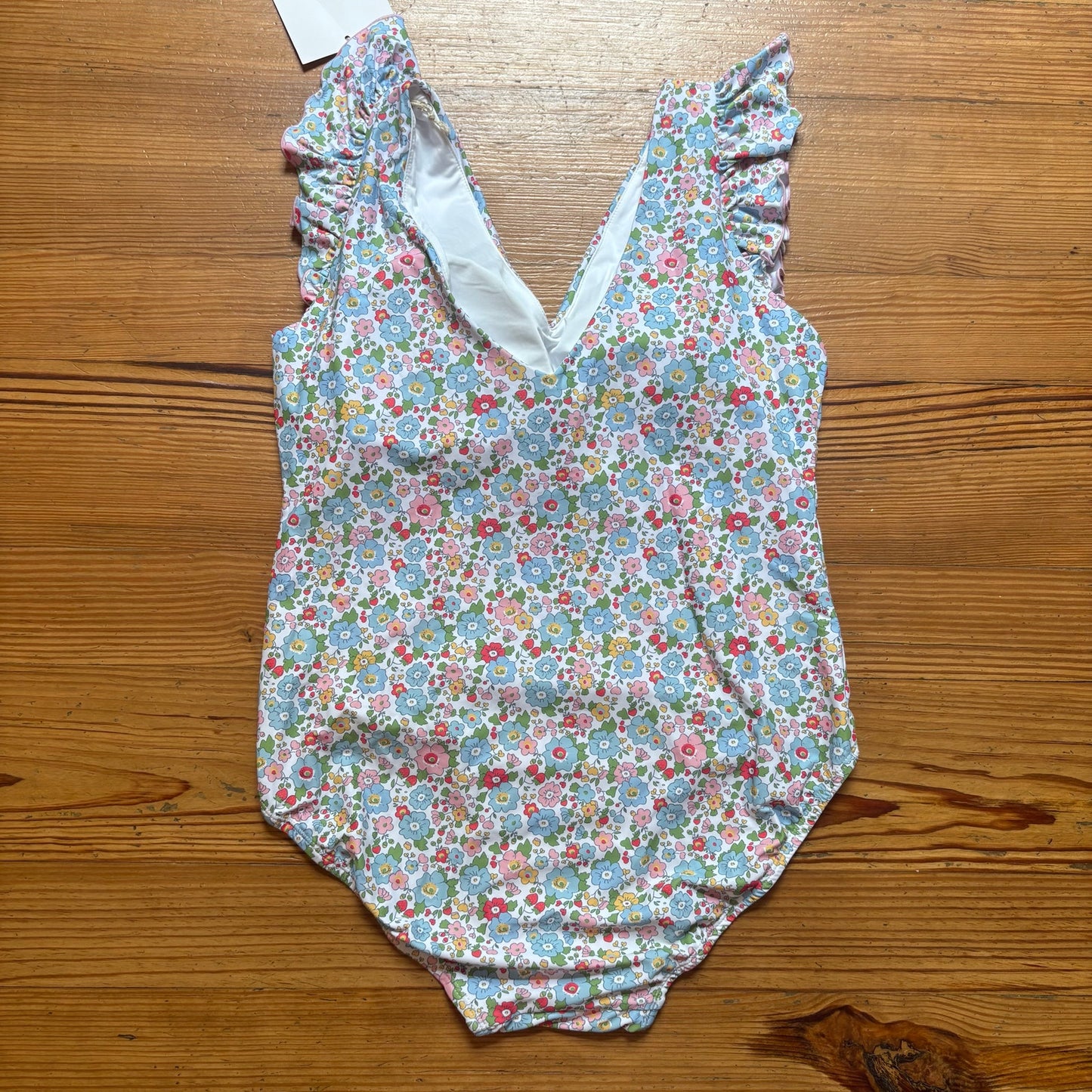 NWT Serendipity white floral ruffle cap sleeve cheeky one piece swimsuit SIZE XL