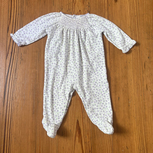 Kissy Kissy white purple floral smocked pima footed bodysuit SIZE 6-9M