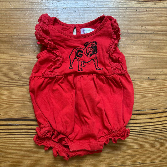 Stewart Simmons red Georgia Bulldog ruffle eyelet bubble one piece SIZE 6M