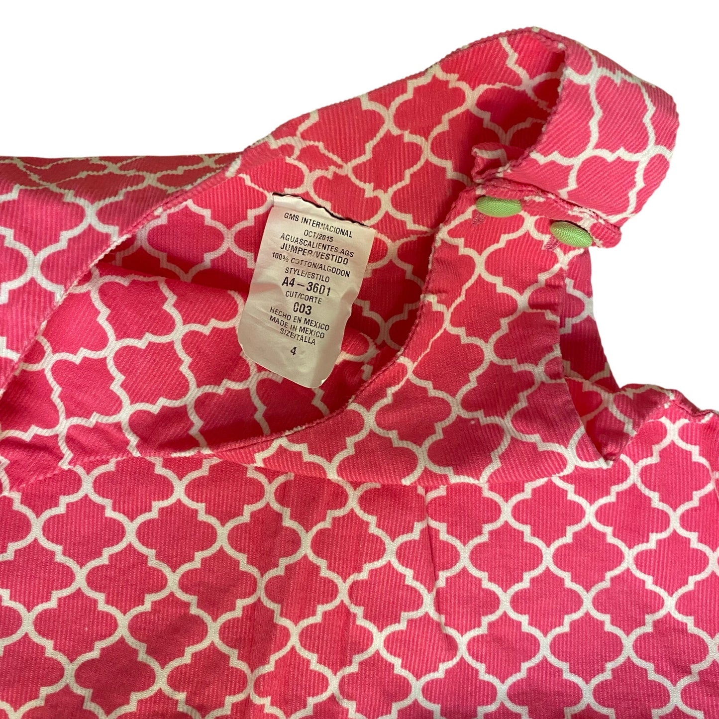 GMS Internacional pink green ruffle corduroy tank dress SIZE 4