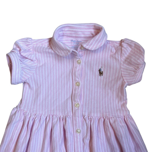 Ralph Lauren  light pink white striped short sleeve polo dress SIZE 12M
