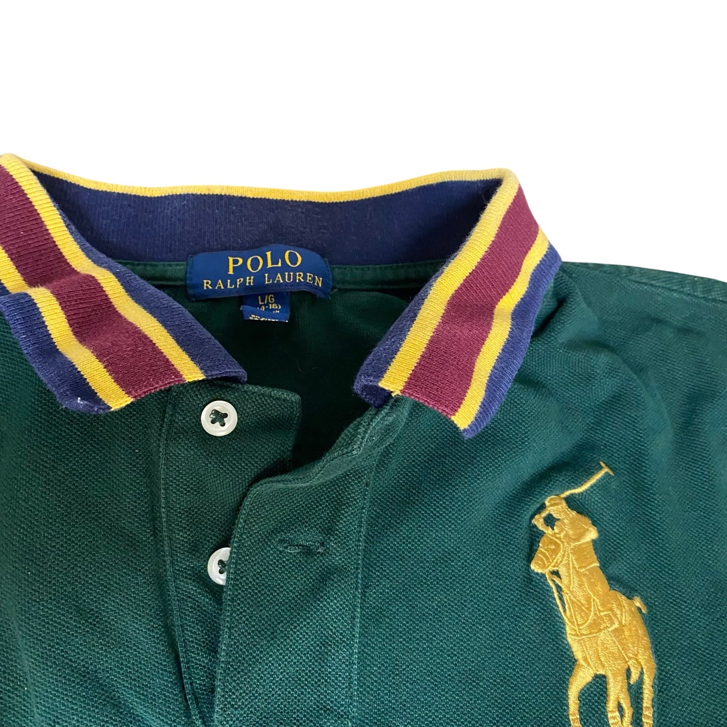 Polo Ralph Lauren green red color block large pony polo shirt SIZE L