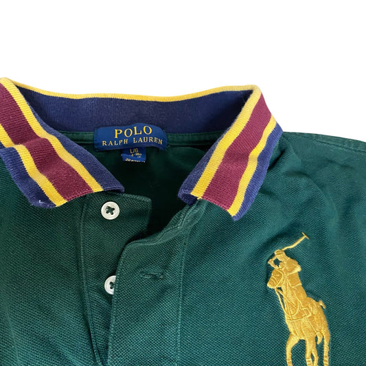 Polo Ralph Lauren green red color block large pony polo shirt SIZE L