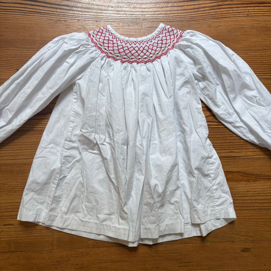Shrimp & Grits Kids white cotton red smocked long sleeve shirt SIZE 7