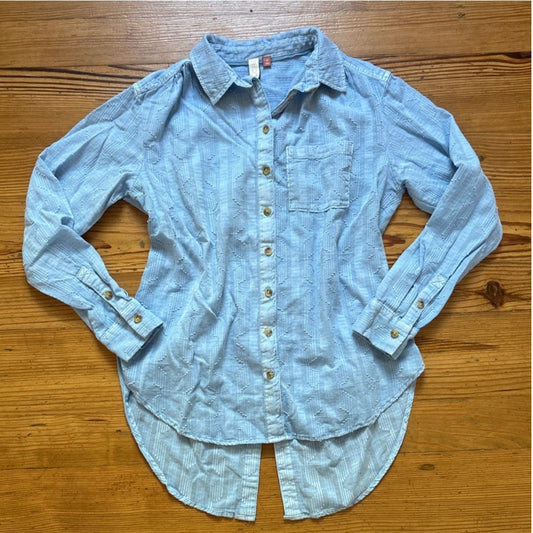 Pilcro light blue cotton lace back western long sleeve button up shirt SIZE XS