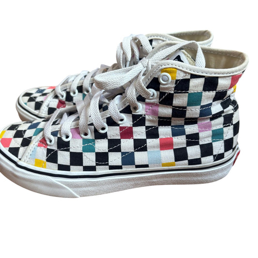 VANS black white checkered colorful high top unisex sneakers SIZE M5.5 W7