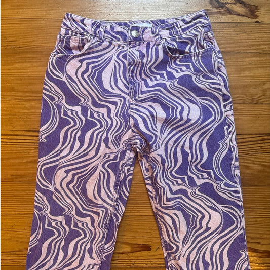 Zara purple swirl marble 70s print high rise straight leg jeans SIZE 8