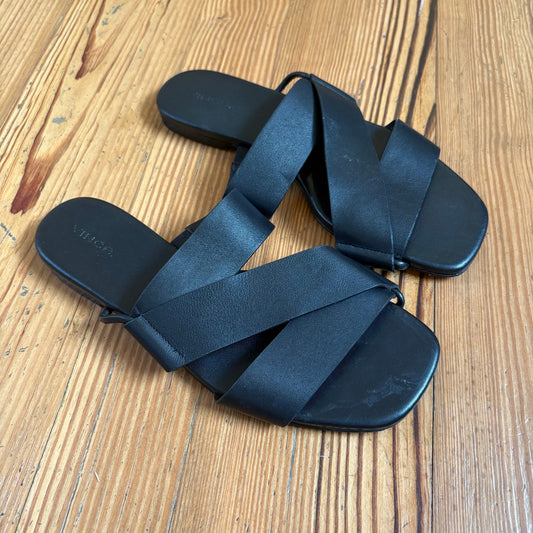 Vince black leather slip on strappy sandals SIZE 9.5M