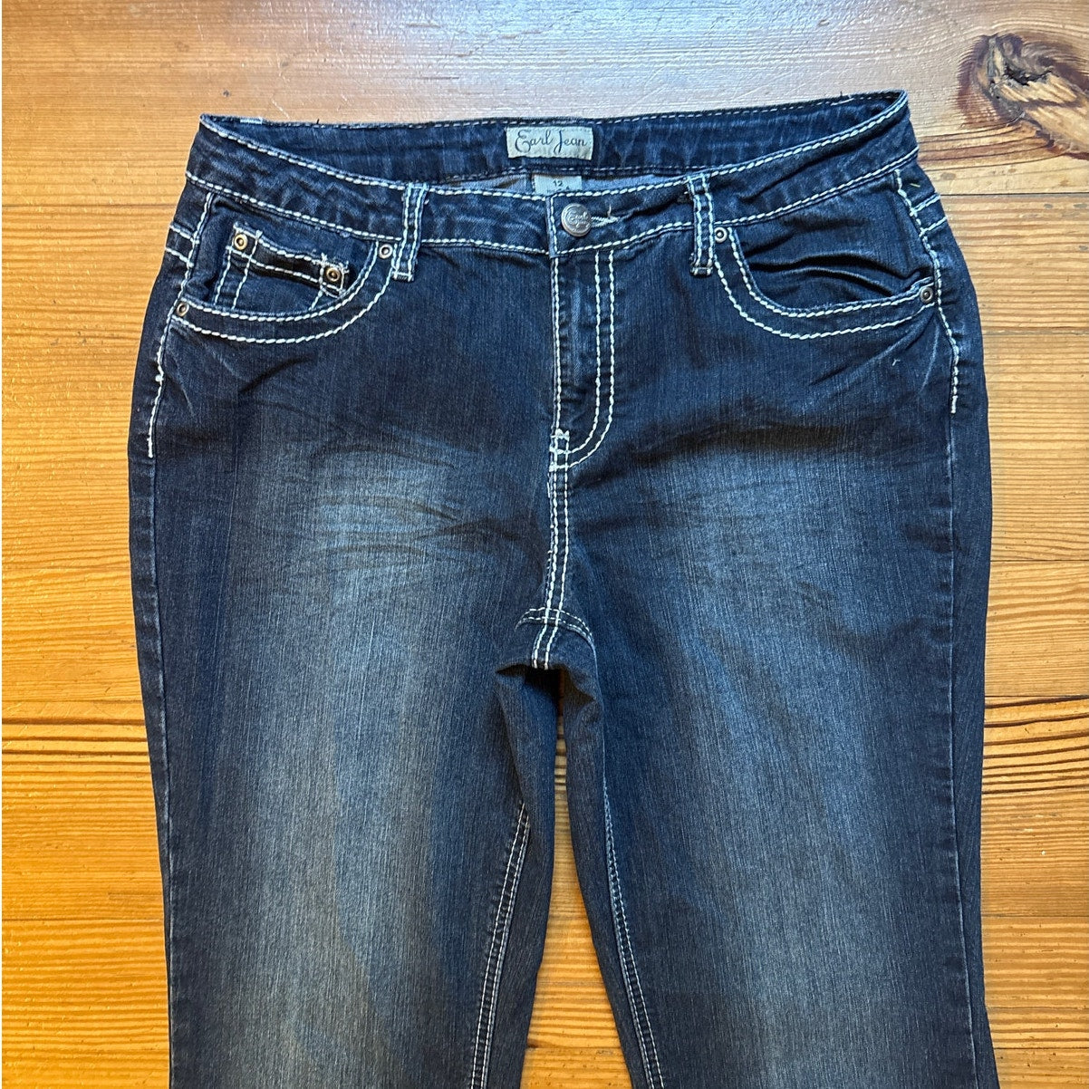 Earl Jean dark wash embroidered jeweled pocket boot cut mid rise jeans SIZE 12