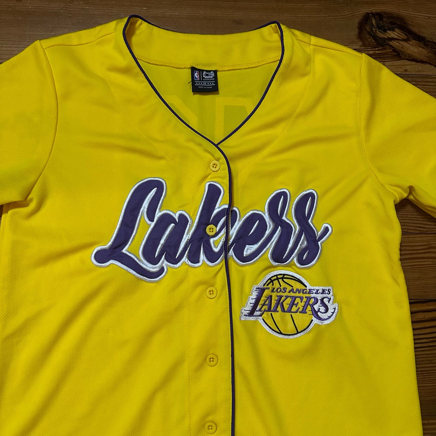Ultra Game yellow LA Lakers #42 button up baseball jersey SIZE XS