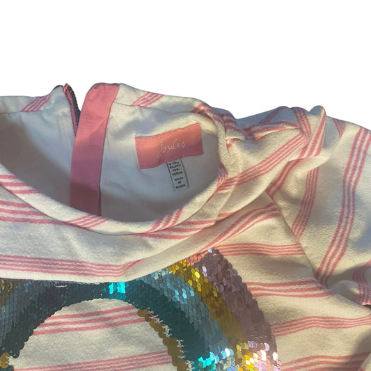 Joules pink white striped sequin rainbow long sleeve sweatshirt dress SIZE 9