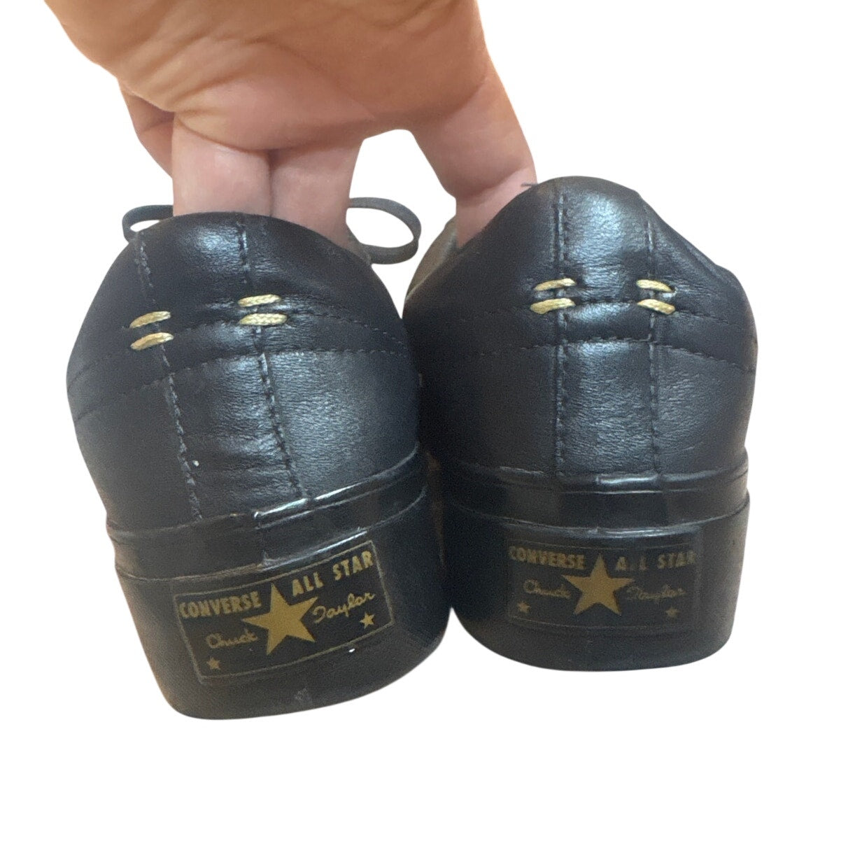 Converse All Star black leather platform low top lace sneakers SIZE 9