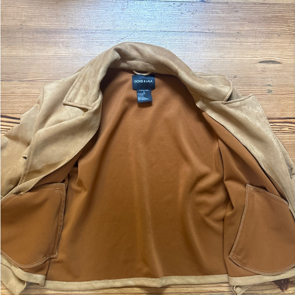 Ookie & LaLa brown tan faux suede open  jacket SIZE M