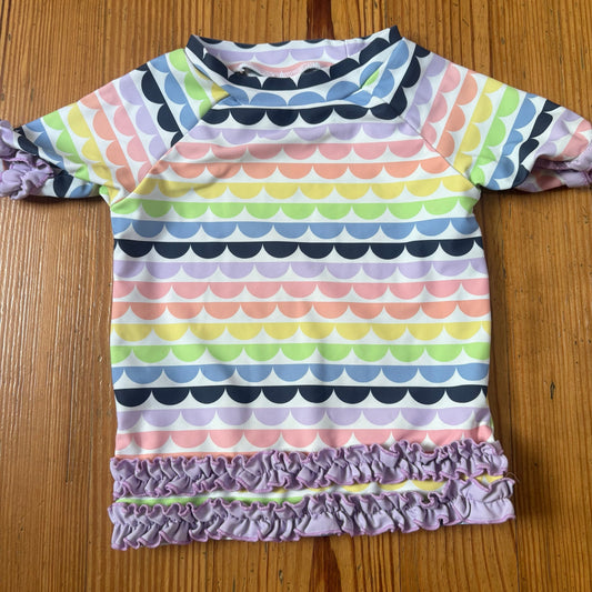 Ruffle Butts colorful scalloped short sleeve ruffle bottom rash guard SIZE 3T
