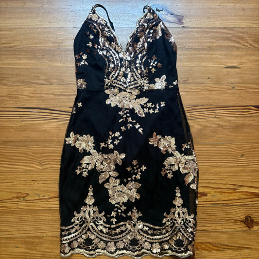 Shein black rose gold floral sequin mini dress SIZE L