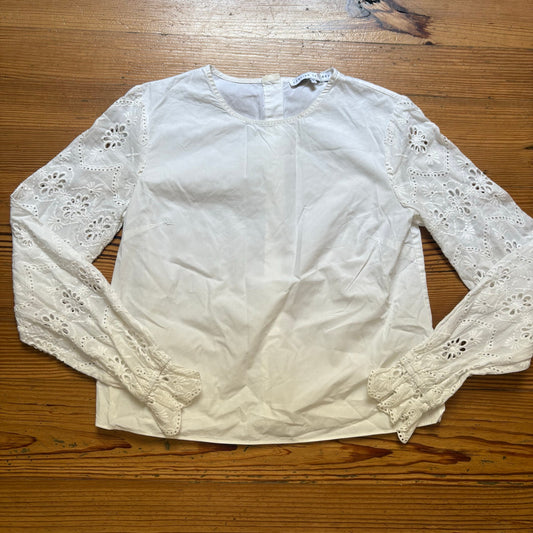 English Factory white long sleeve eyelet cotton blouse SIZE S