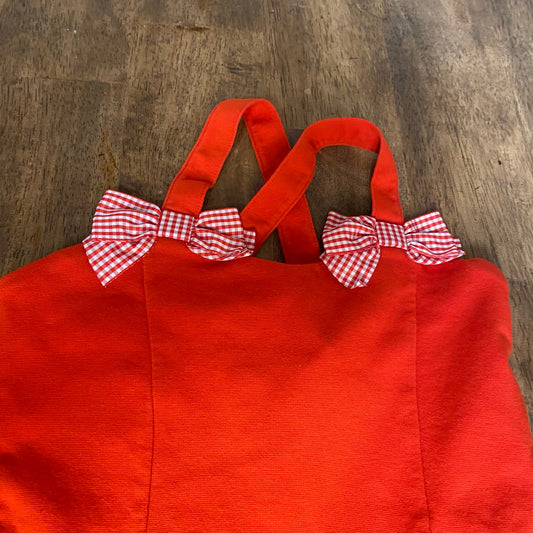 Janie and Jack red checkered bow structured short romper SIZE 4