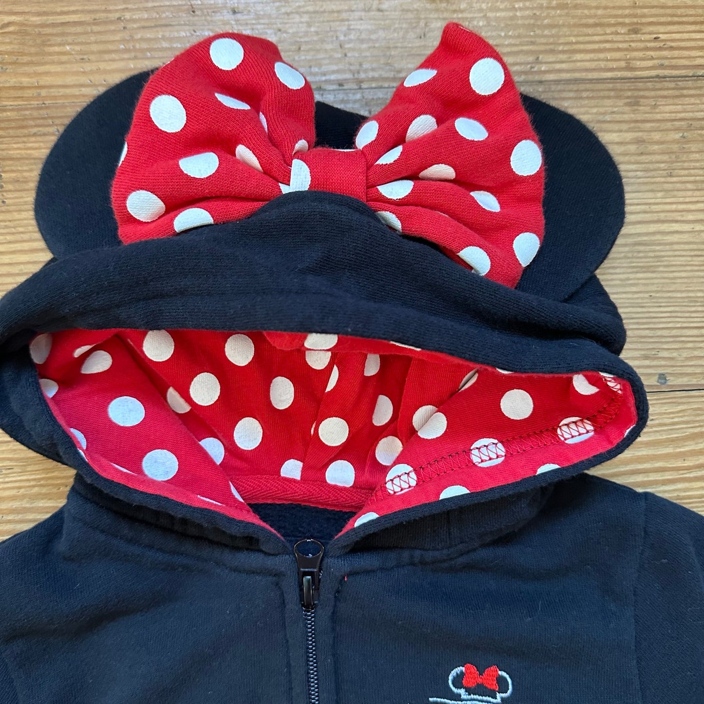 Disney Minnie Mouse black red full zip hooded with ears sweatshirt SIZE 2T