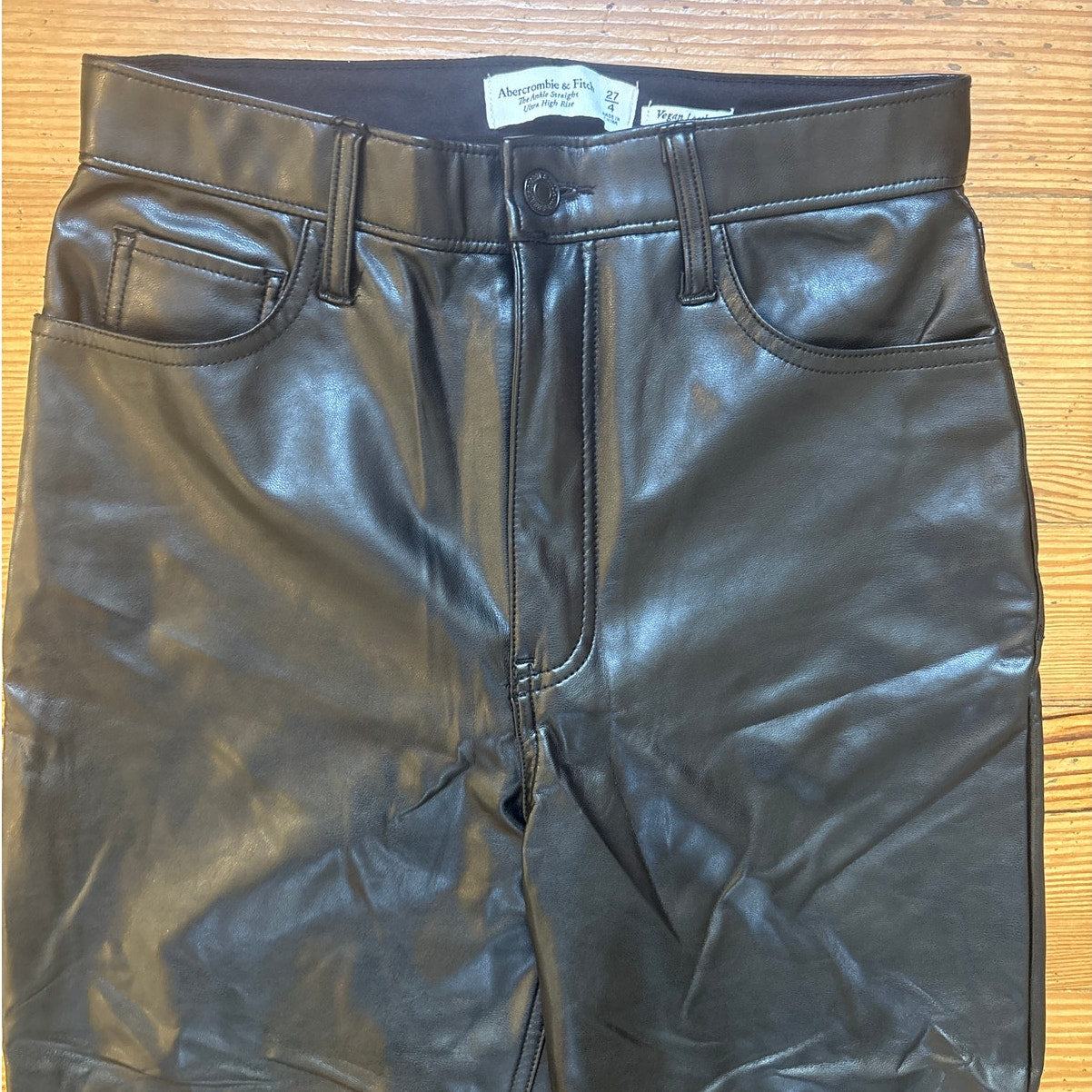 Abercrombie & Fitch black faux leather high rise straight leg pants SIZE 4