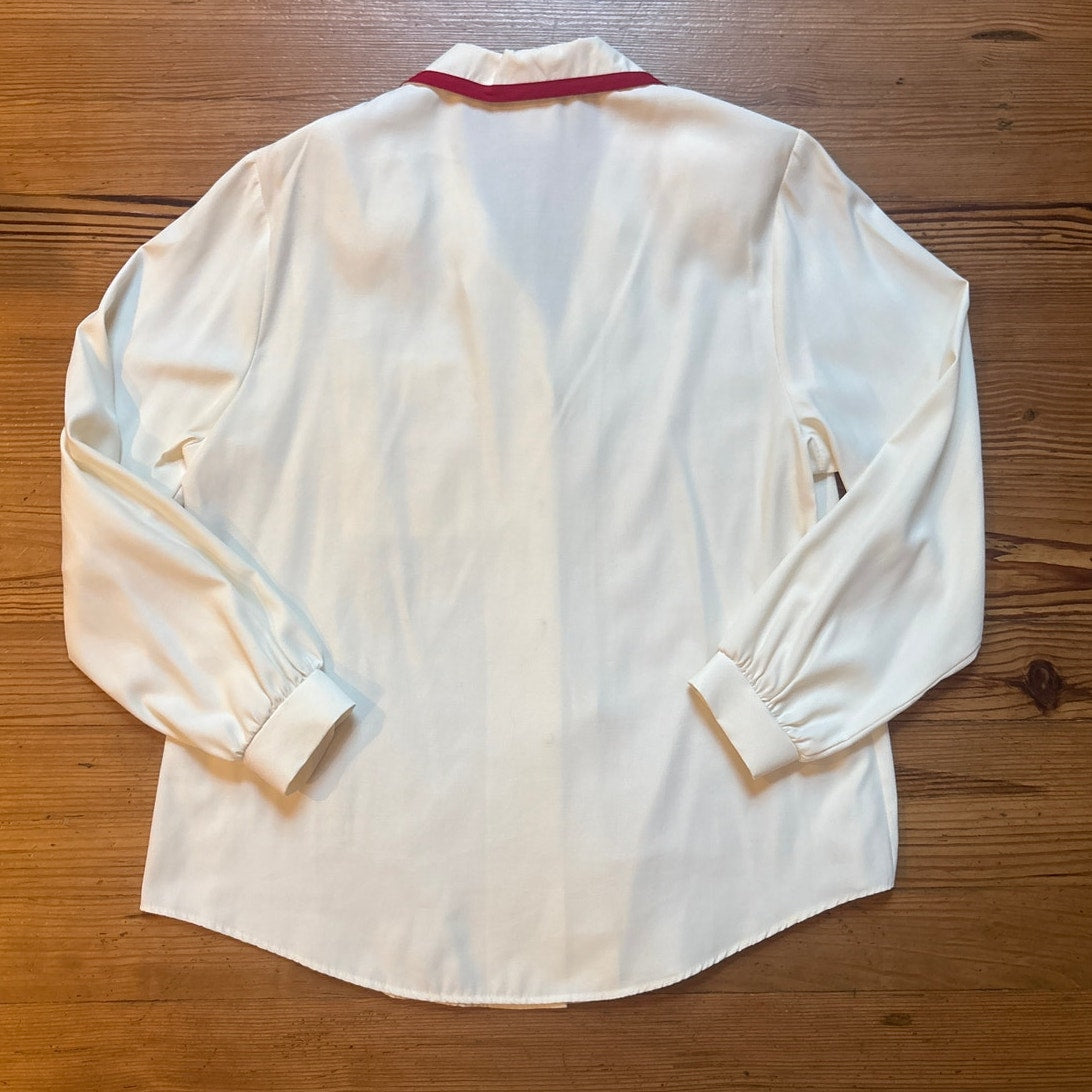 Southern Lady white long sleeve red trim and crest womens blouse SIZE 16