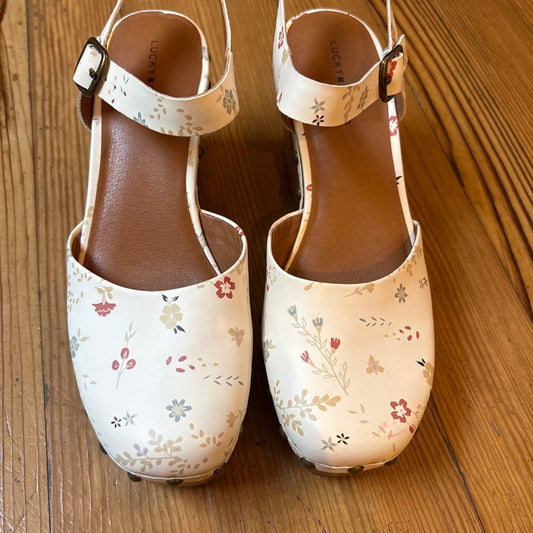 Lucky Brand Zazmini wedge floral pattern wood heel clog sandal SIZE 9.5