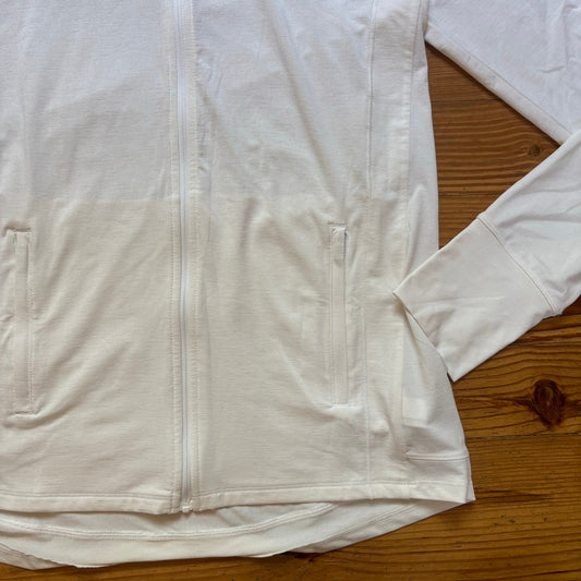 Athleta white full zip long sleeve hooded athletic shirt SIZE M