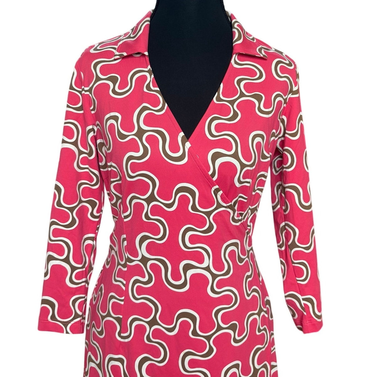 J. McLaughlin pink brown wave collar long sleeve wrap dress SIZE XS