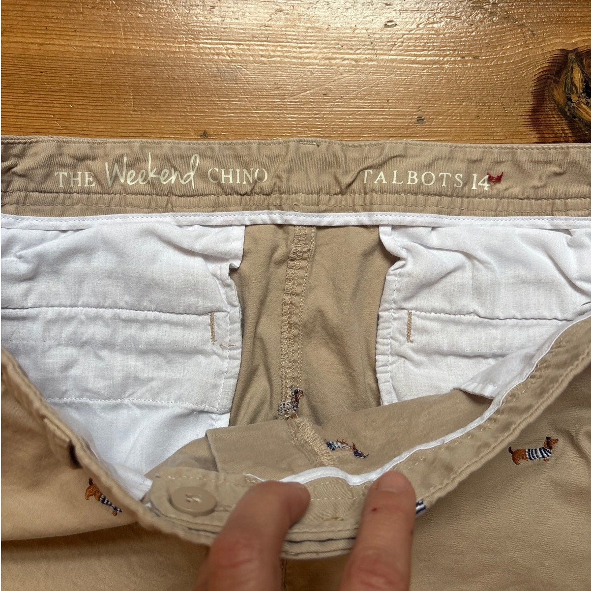 Talbots beige Weekend Chino dachshund embroidered pants SIZE 14