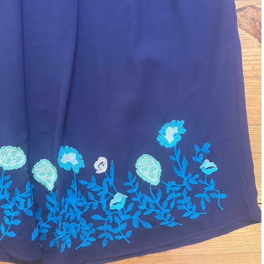 Loft blue floral embroidered sleeveless shift dress SIZE 4P