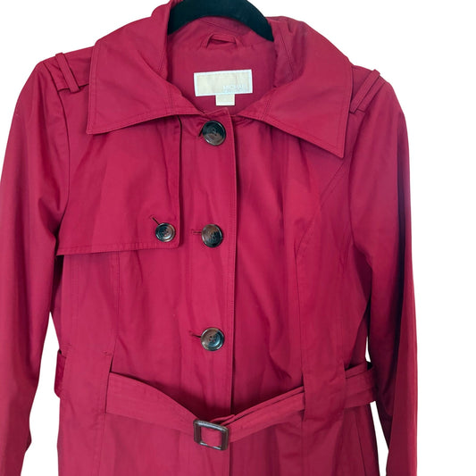 Michael Kors dark red hooded belted womens trench coat SIZE S