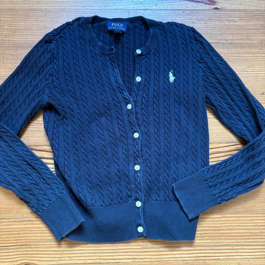 Polo Ralph Lauren navy blue cable knit button up cardigan girls sweater SIZE 8