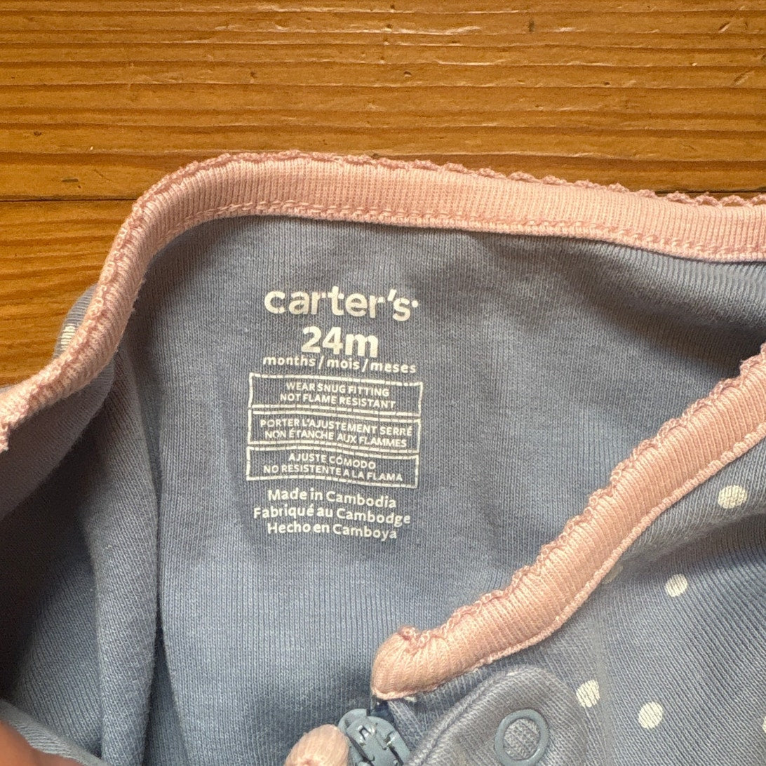 Cater's blue white polka dot long sleeve dinosaur fairy pajama bodysuit SIZE 24M