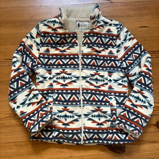 Outback Trading Company fleece lined full zip western print sweater SIZE M