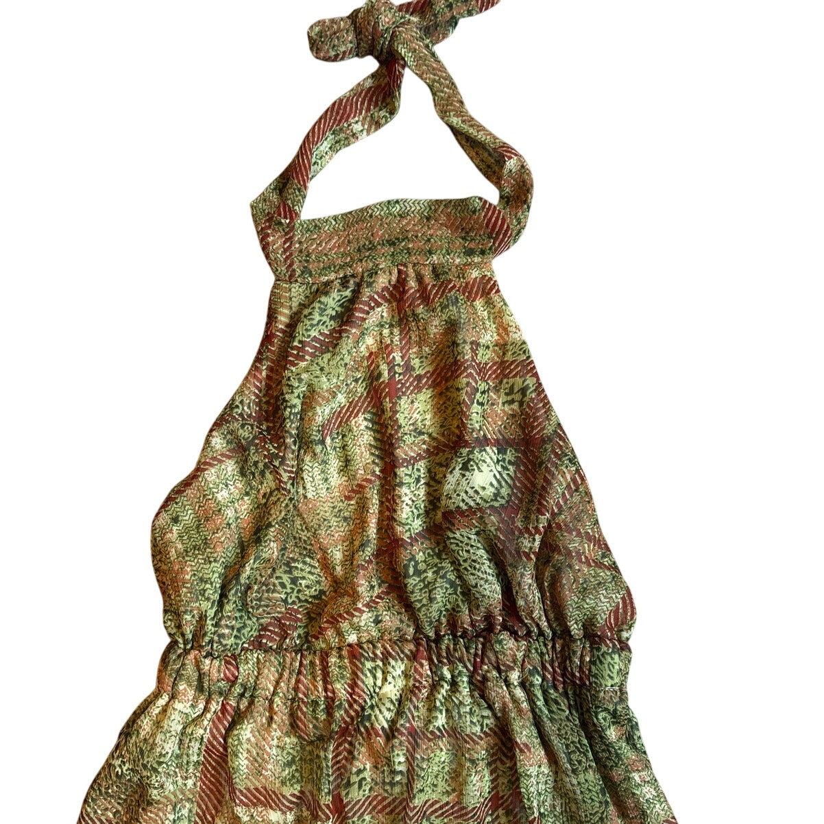 Charlotte Russe brown green boho pattern tie neck halter top SIZE S