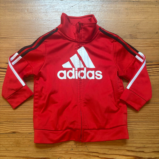 Adidas red logo long sleeve full zip baby sweater jacket SIZE 12M