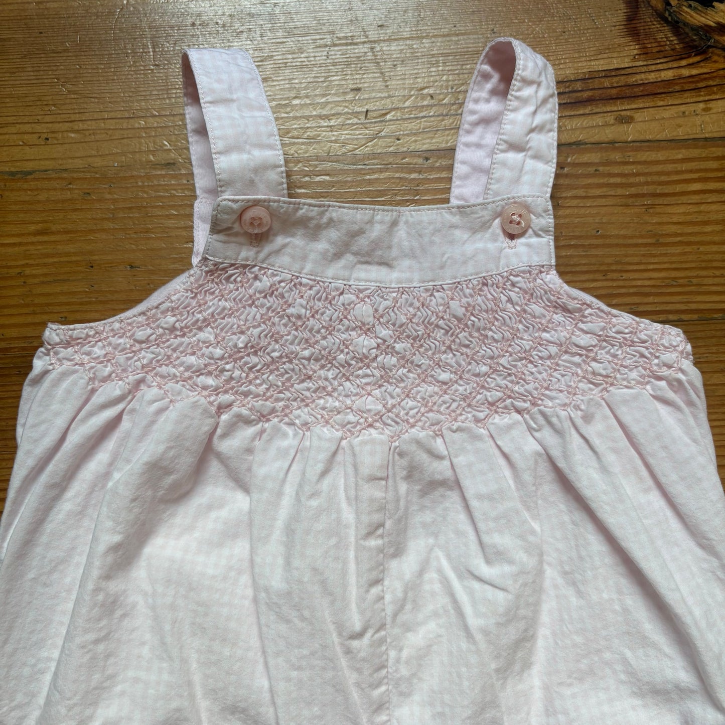 Janie and Jack pink white striped smocked long overall pants SIZE 6-12M