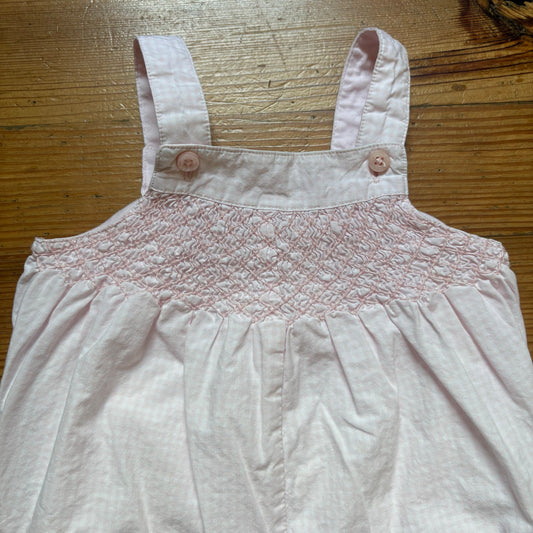 Janie and Jack pink white striped smocked long overall pants SIZE 6-12M