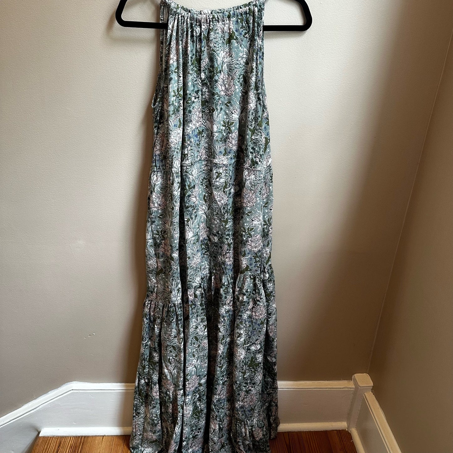 Joie green floral sleeveless halter keyhole maxi dress SIZE M
