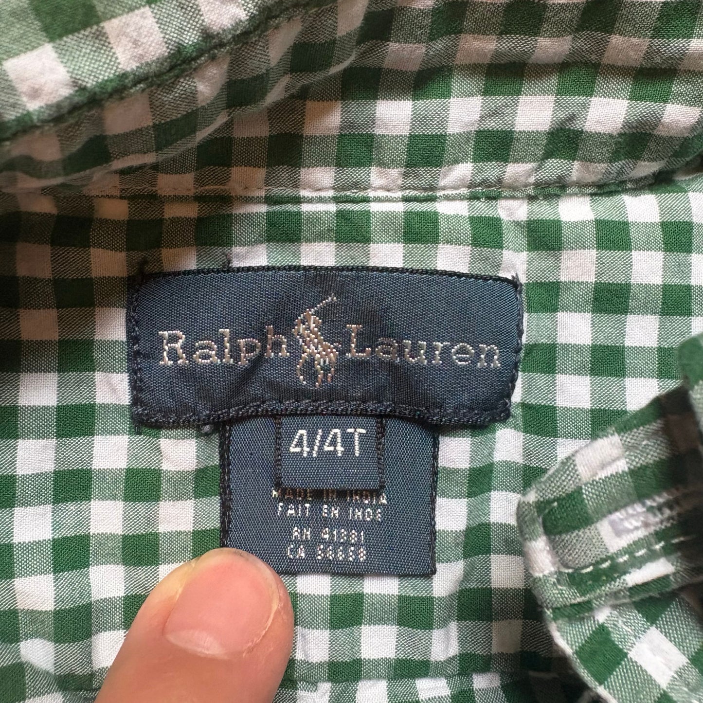 Ralph Lauren green white checkered long sleeve button up boys shirt SIZE 4T