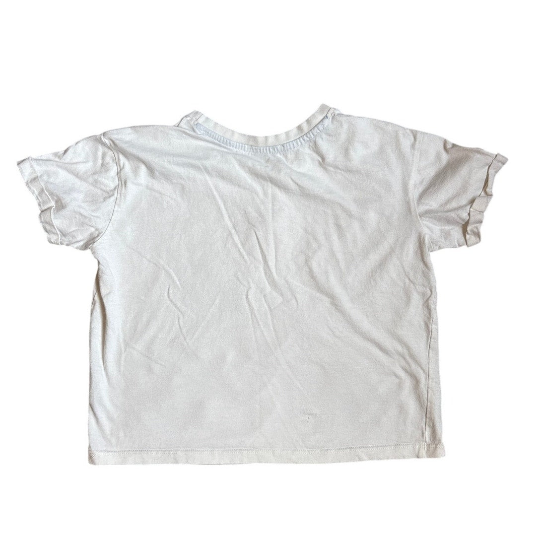 Messy Bun Just Chillin white croissant cropped short sleeve shirt SIZE 10