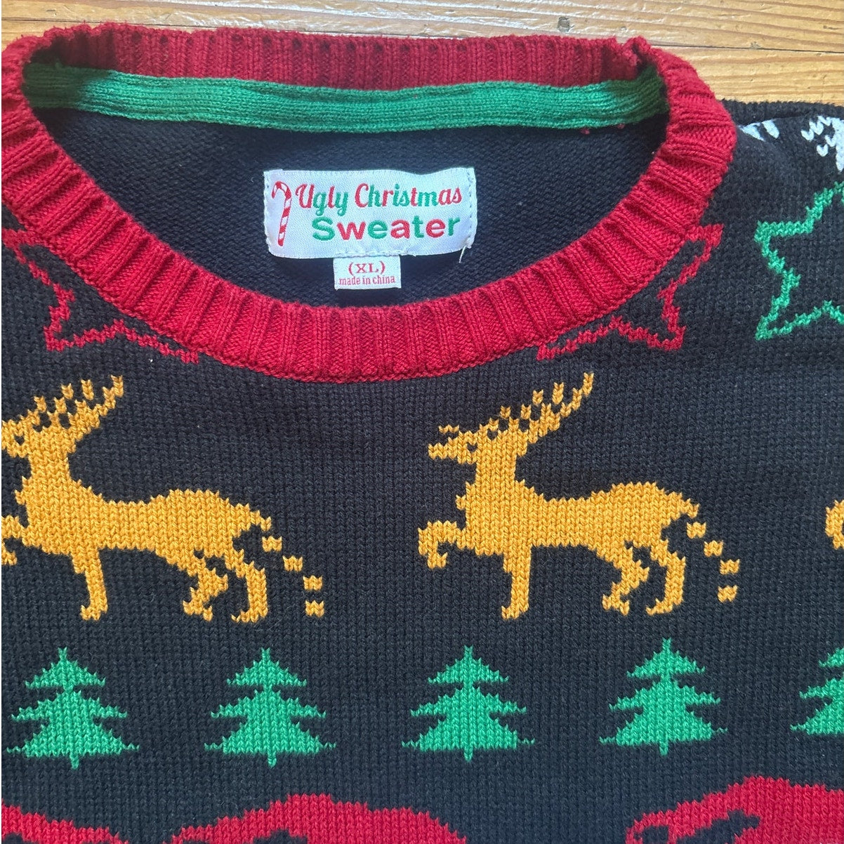 Ugly Christmas Sweater black santa holiday crew pullover sweater SIZE XL