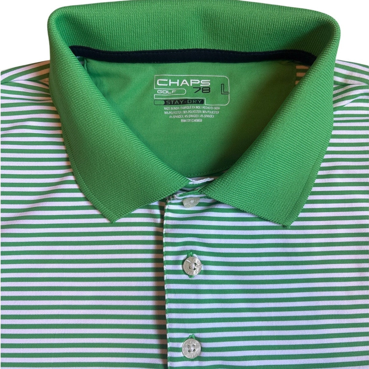 Chaps Golf stay dry green white striped short sleeve polo shirt SIZE L