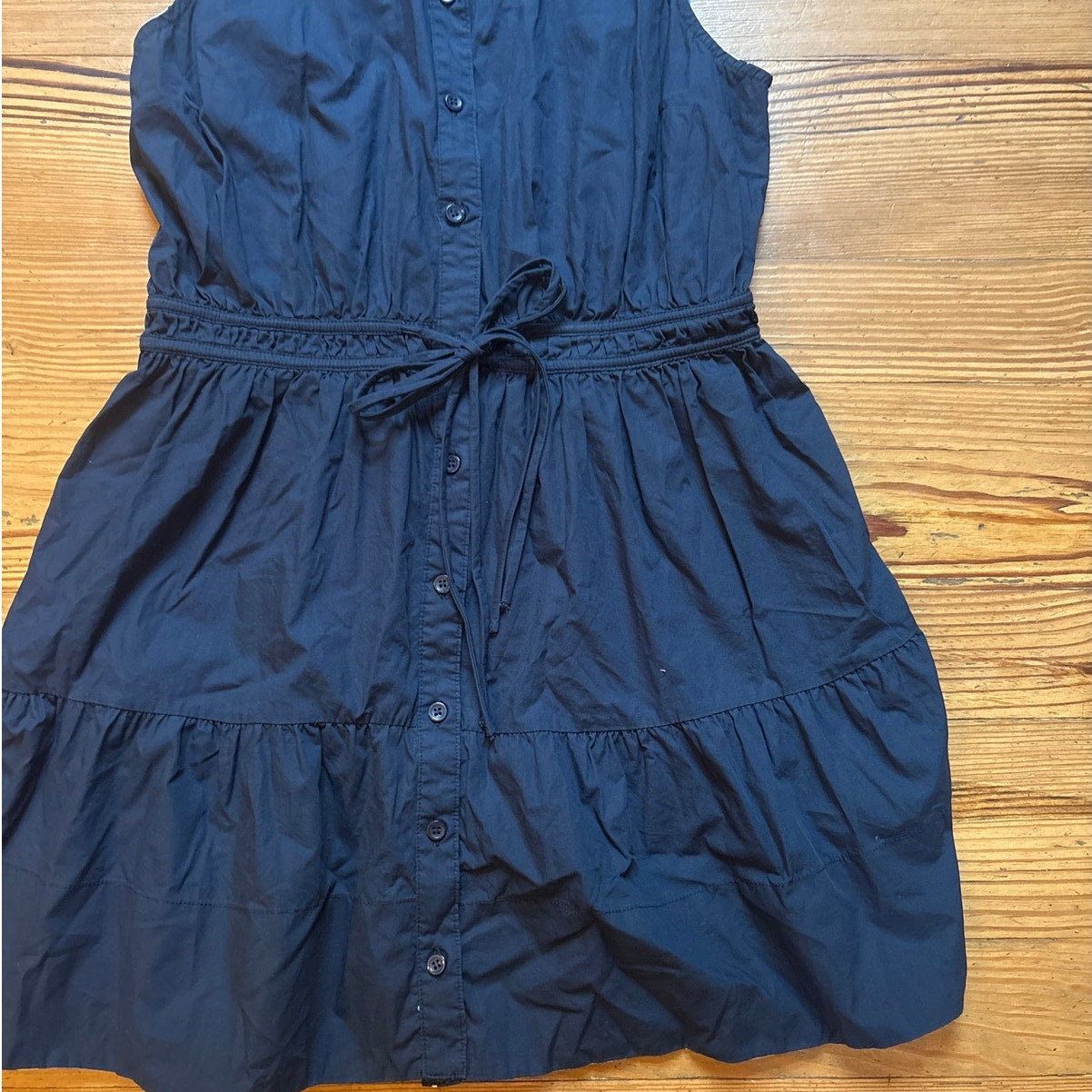 Jacquie The Label navy blue sleeveless tie waist collared shirt dress SIZE M
