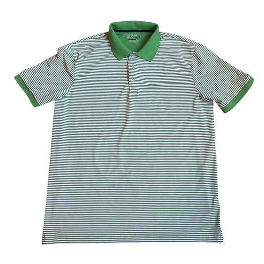 Chaps Golf stay dry green white striped short sleeve polo shirt SIZE L