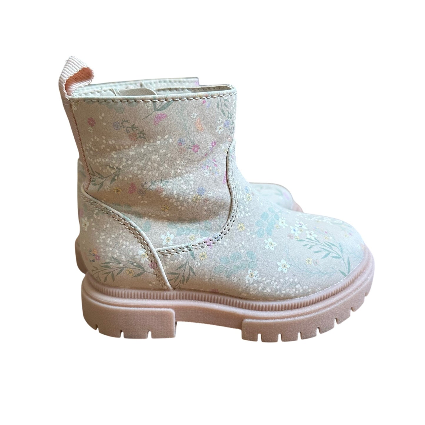 NWOT Cat & Jack light pink floral zipper side booties SIZE 5